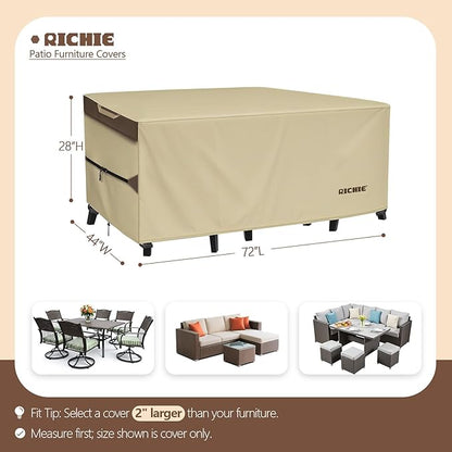 Outdoor Patio Furniture Cover - Heavy Duty Waterproof 600D Tough Canvas Protector for Rectangular Table Cover, All-Season Dining Table and Chair Covers (72L x 44W x 28H Inch)