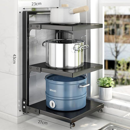 Pots and Pans Organizer for Cabinet Black Adjustable 3 Tier Pot Organizer Rack Under Sink or Floating Shelf Heavy Duty Kitchen Storage Organizers Pot Lid Organizer