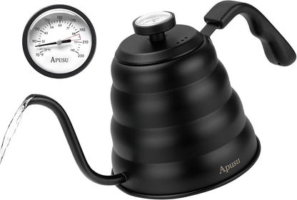 Tea Kettle with Thermometer,Black Gooseneck Coffee Kettle Pot Stovetop,40oz