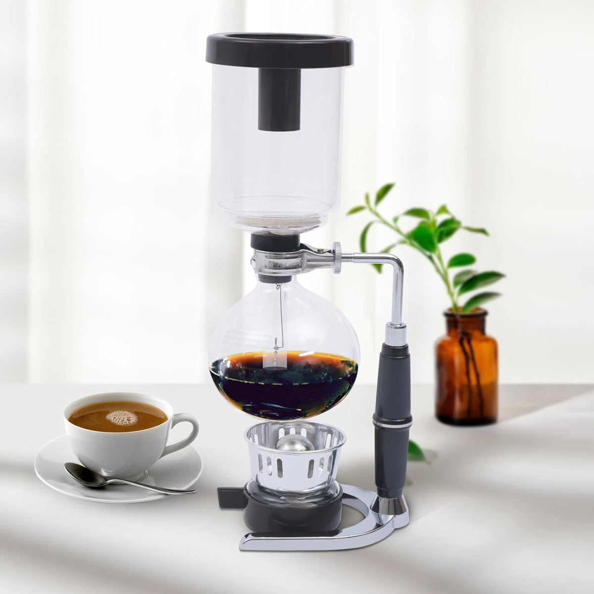 Glass Siphon Coffee Maker, 360ml Tabletop Glass Siphon Pot Glass Syphon Coffee Maker 3 Cups for Coffee Shop|Bar|Home Use, Black