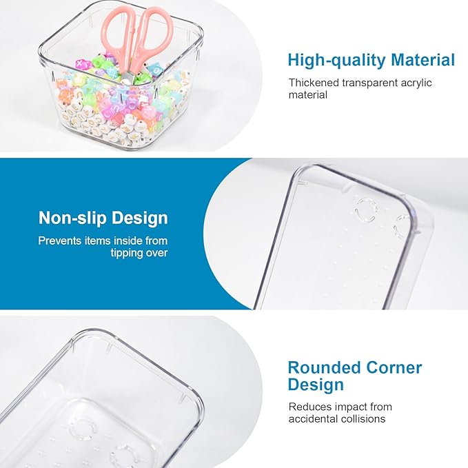 Clear Drawer Organiser Set Desk Drawer Dividers Makeup Organiser Divider Tray Utensil Cutlery Set Dressing Table Organisers for Bedroom Kitchen Bathromm Office Gadgets(25 Pack)