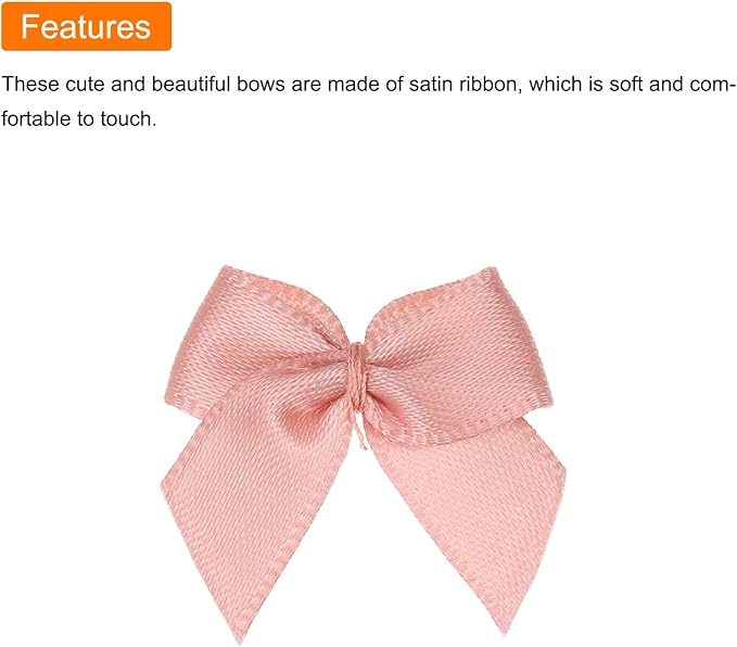 MECCANIXITY 50 Pcs Mini Ribbon Bow 1" Mini Fabric Satin Ribbon Flower Bows for Craft DIY Sewing Wedding Birthday Party Gift Wrap Bows Nude Pink