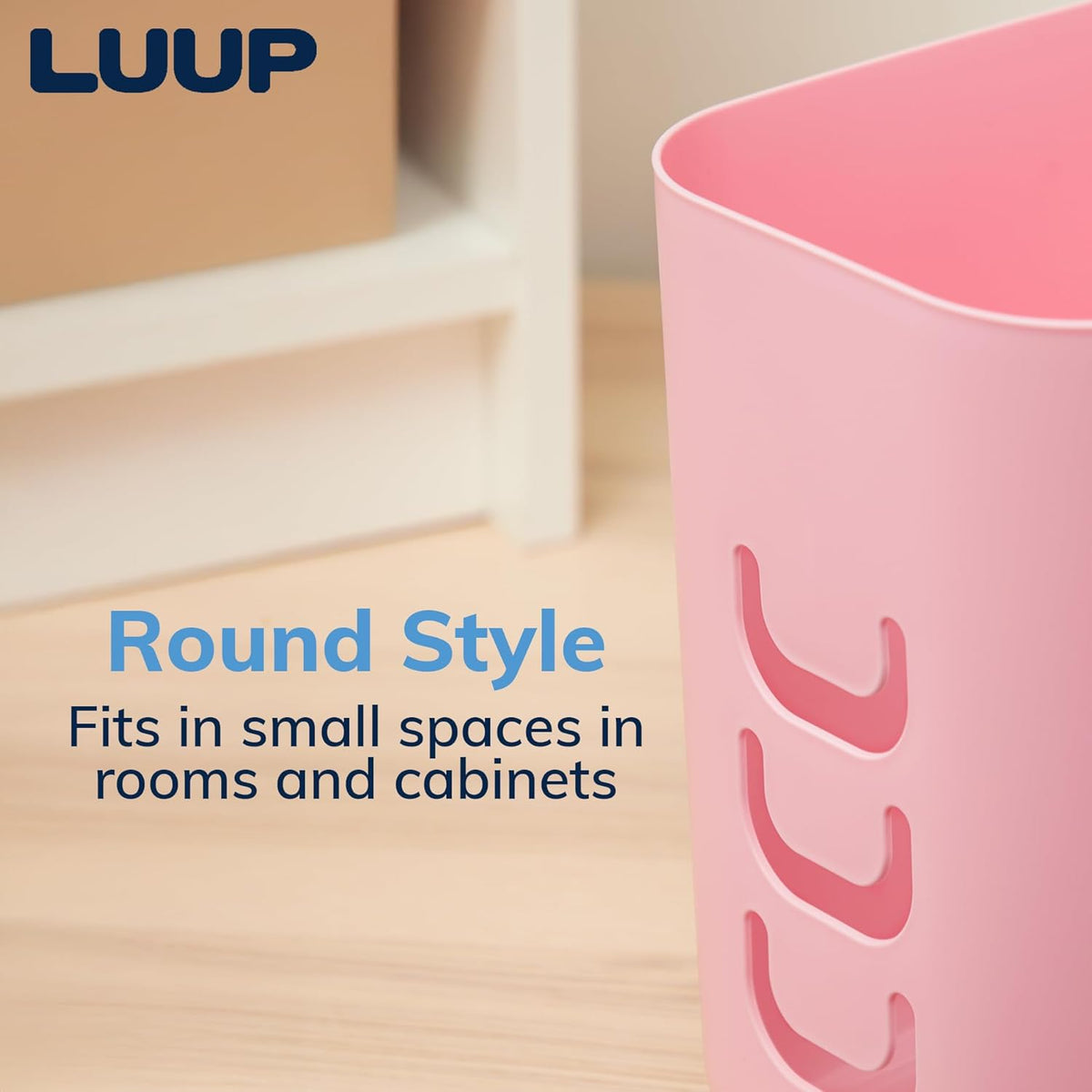 STORi Luup Bathroom Wastebasket, Secure Grocery Bags, Plastic Garbage Container for Vanity, Laundry Room, Kitchen, Office, 2.5 Gallon, Pink, Made in USA