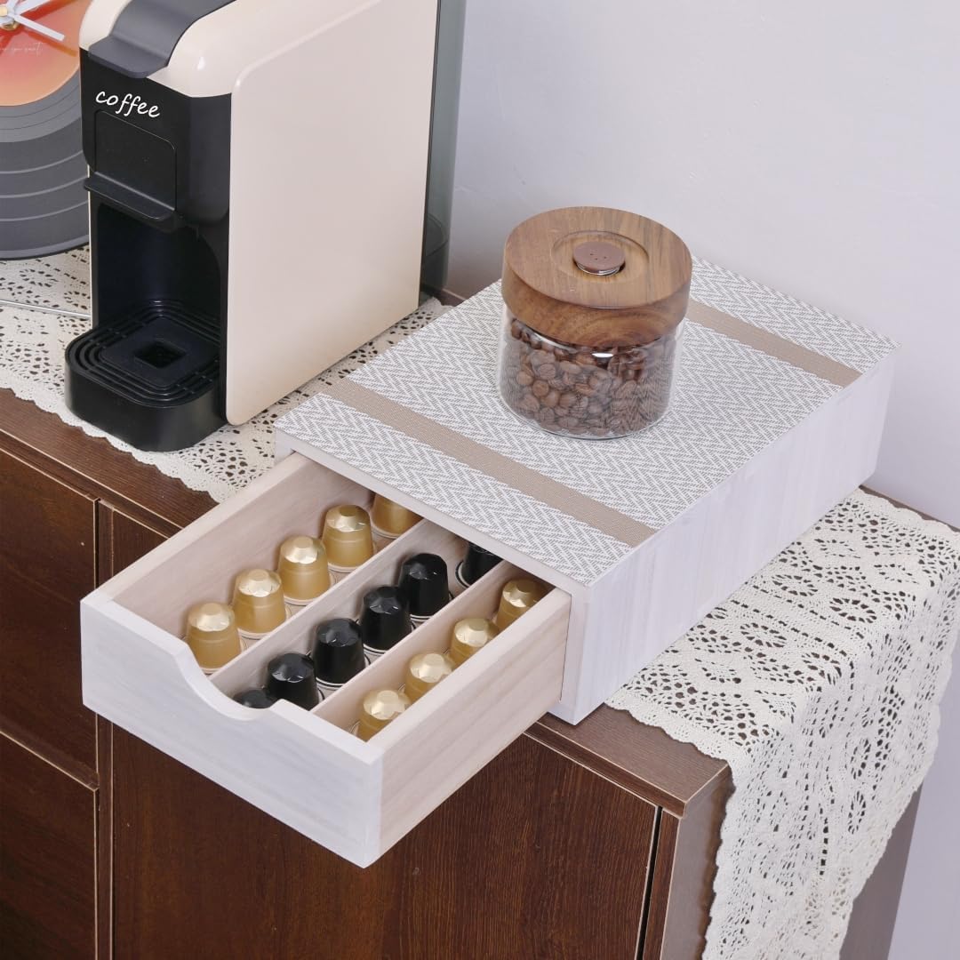 Wood Storage Drawers Organizer for Coffee Pod Holder- Kitchen Counter K Cup Drawer for Coffee Maker Stand Pod Capsule Storage Organization Coffee