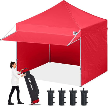ABCCANOPY 10x10 Pop up Canopy Tent with Sidewalls - Easy up Canopies with Awning, Outdoor Tents for Parties, Market, Commercial Events, Red
