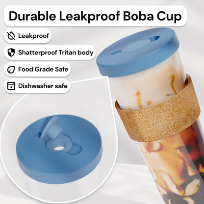 Dodoko Reusable 24 oz Bubble Tea Cup with Lid and Straw - Iced Coffee Cup - Smoothie Tumbler to Go - Breeze Blue