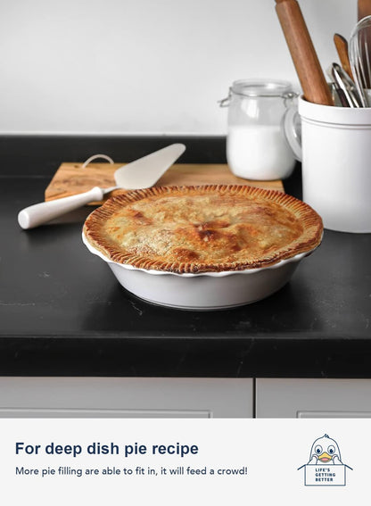 LE Tauci Ceramic Pie Pans Plate for Baking, 9 inch Deep Dish Baking Dish, 52 ounce Bakeware for Apple Pecan Pie, Set of 2, White