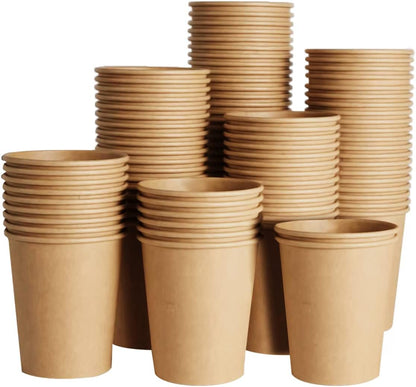 400 Pack 8 oz Kraft Paper Cups, Unbleached Disposable Paper Coffee Cups, Thickened Hot/Cold Beverage Drinking Cup for Party, Home, Cafes, Bistros