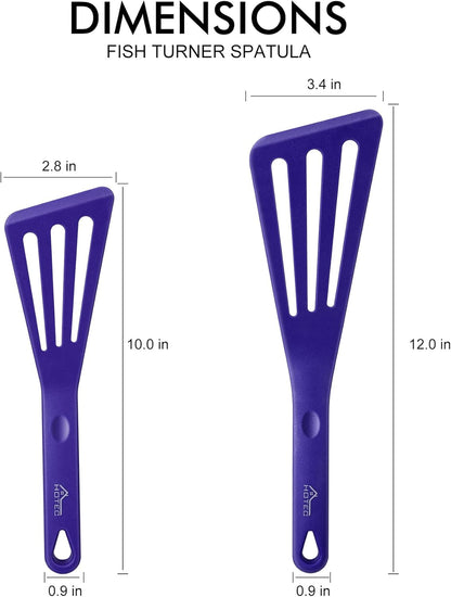 HOTEC 600℉ Heat Resistant Silicone Slotted Fish Turner Spatula Set, BPA Free Kitchen Cooking Spatulas, for Non Stick Cookware Dishwasher Safe Classic Blue, set of 2