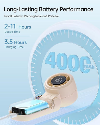 TriPole Portable Handheld Turbo Fan with LED Display, 4000mAh Rechargeable Battery Mini Travel Fan, Foldable for Desk & Neck, 3-IN-1 High Speed Personal Cooling Hand Fans for Outdoor Trip Beach, Beige