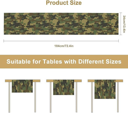 Camo Table Runner, Military Camouflage Coast Guard Force Soldier Hunting Themed Table Runner for Holiday Birthday Party Home Kitchen 13x90in