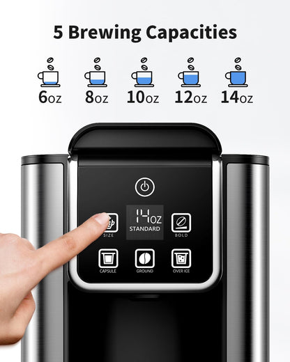 Hot & Iced Coffee Maker with Bold Setting, Single Serve Coffee Maker for K Cup and Grounds, 6-14 Oz Brew Sizes, 50 Oz Removable Water Tank