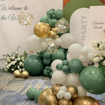 MEBAY Sage Green White Gold Balloon Arch Kit, 166Pcs Sage Green White Sand Gold Metallic and Gold Confetti Balloons Garland for Baby Shower Gender Reveal Wedding Jungle Safari Party Decoration