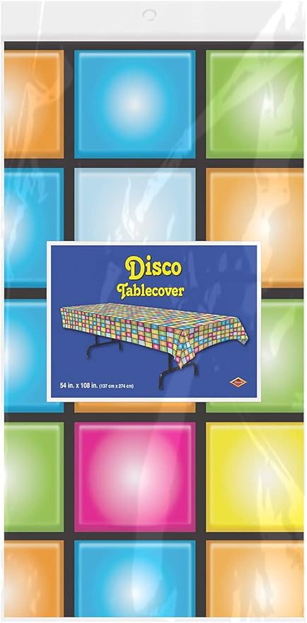 Beistle Disco Tablecover, 54” x 108” – Plastic Table Cloth, Rectangular Tablecloth, Covers for Party, Party Decorations, Theme Groovy Multicolor