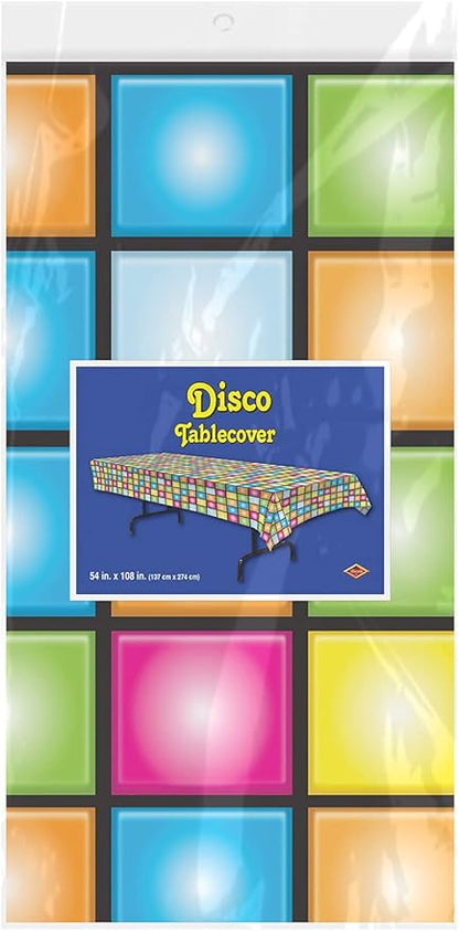Beistle Disco Tablecover, 54” x 108” – Plastic Table Cloth, Rectangular Tablecloth, Covers for Party, Party Decorations, Theme Groovy Multicolor