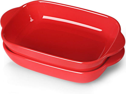 LEETOYI Ceramic Small Baking Dish, Porcelain 2-Piece Rectangular Bakeware with Double Handle, Baking Pans for Cooking and Cake Dinner 7.5"×5 (Red)