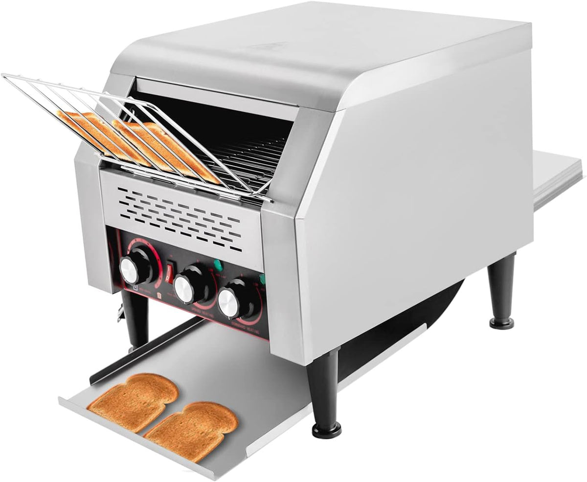 Commercial Conveyor Toaster 300 Slices/Hour Stainless Steel Conveyor Toaster 2200W Electric Toasters Oven Heavy Duty Countertop Restaurant Toaster for Cafes Bun Bagel Bread