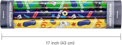WRAPAHOLIC Gaming Wrapping Paper - 3 Short Roll - Video Game Birthday Wrapping Paper for Kids Boys Birthday, Game Lover - 17 Inch x 120 Inch Per roll