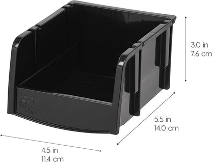 IRIS USA Extra Small Stackable Storage Bins, 24-Pack, 5.5 x 4.5 x 3 inch, |Made in USA|, Plastic Open Front Shelf Bin for Organizing Parts, Hardware, Tools, Supplies, Garage Shelf, Pantry - Black