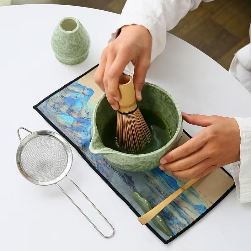 Matcha Set, 7 Pieces, Matcha Bowl with Spout, Whisk, Holder, Bamboo Scoop, Stainless Steel Sifter Matcha color
