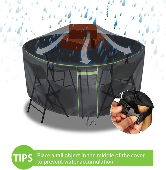 Round Patio Table Cover for Outdoor Table Chairs Set,600D Outdoor Furniture Cover Waterproof,Tear Resistance and Anti-UV,72" Dia x 28" H,Black