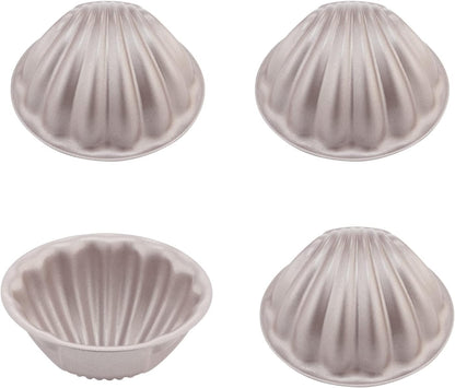CHEFMADE Mini Madeleine Cake Pan Set, 3-Inch 4Pcs Non-Stick Spherical Shell Madeline Bakeware for Oven and Instant Pot Baking (Champagne Gold)