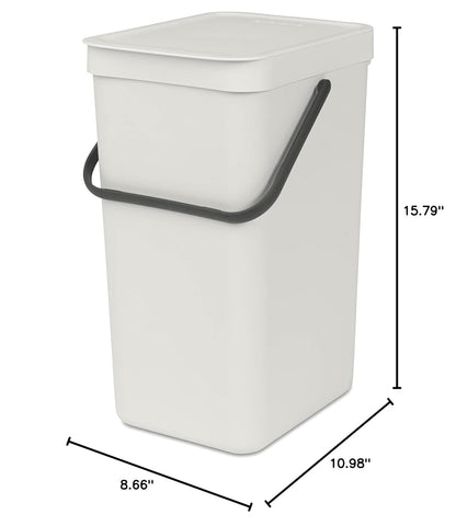 Brabantia Sort & Go Kitchen Recycling Can (4.2 Gal/Light Gray) Stackable Waste Organiser with Handle & Removable Lid, Easy Clean, Fixtures Included for Wall/Cupboard Mounting