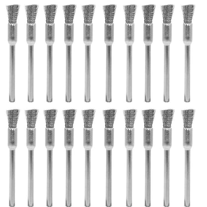 20 pcs Steel Cleaning End Brushes Pen 1/5″(5mm) x 1/8″(3mm) Wire Brush Rust Paint Removal Bits Polishing Rotary Tools