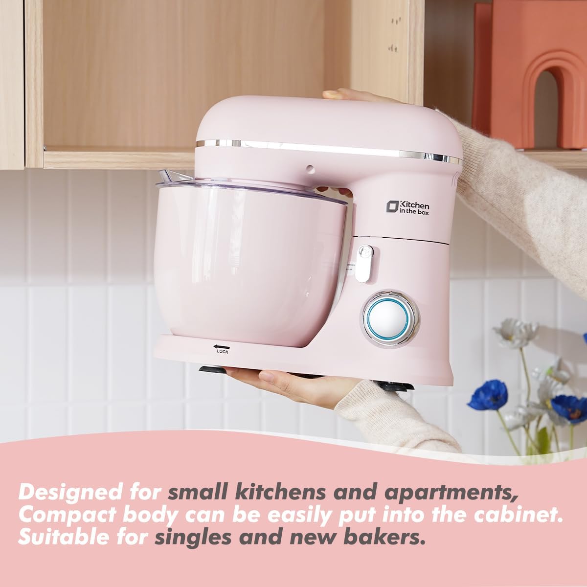 Kitchen in the Box Stand Mixer, 3.5QT Two Bowls Small Kitchen Electric Mixer, 10-Speed Portable Lightweight Matte Finish with Egg Whisk, Dough Hook, Beater (Rose Pink, 3.5QT)