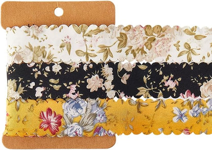 3 Rolls 6 Yards 1 Inch Flower Printed Ribbon Set Vintage Double Face Colorful Floral Pattern Wavy Edge Polyester Fabric Ribbons for Sewing Wedding Home Decor Gift Wrapping DIY Craft Supply