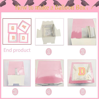 Pink and gold Graduation Decorations 2026 Set of 4 GRAD Balloon Boxes with Balloon Arch Garland Kit mylar balloons shimmer Fringe Curtain So Proud of You 2026 prom Graduation Decorations