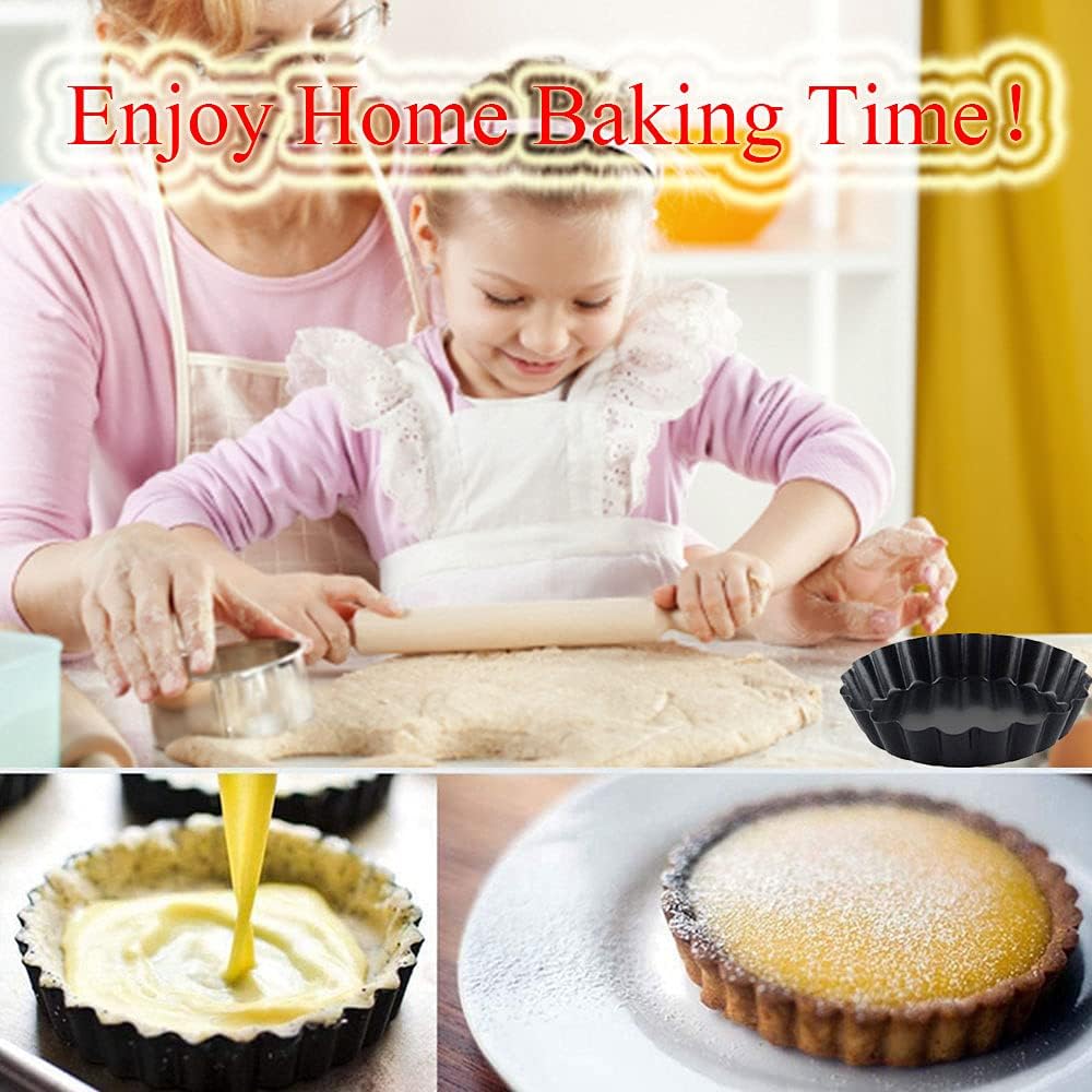 Datanya 8 Pack Mini Tart Pans 4 Inch with Removable Bottom Round Nonstick Quiche Pan, Heavy Duty Fluted Side for Pies, Mousse Cakes