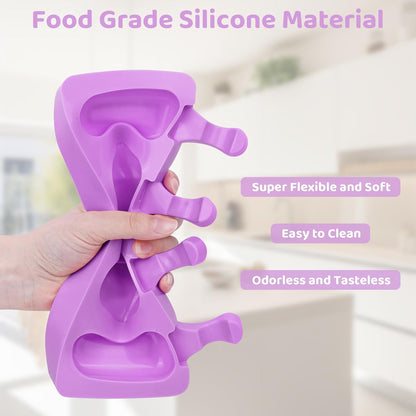 Ouddy Life Popsicle Molds Set of 2, Ice Pop Molds Silicone 4 Cavities Ice Cream Mold Oval Cake Pop Mold with 50 Wooden Sticks for DIY Popsicle