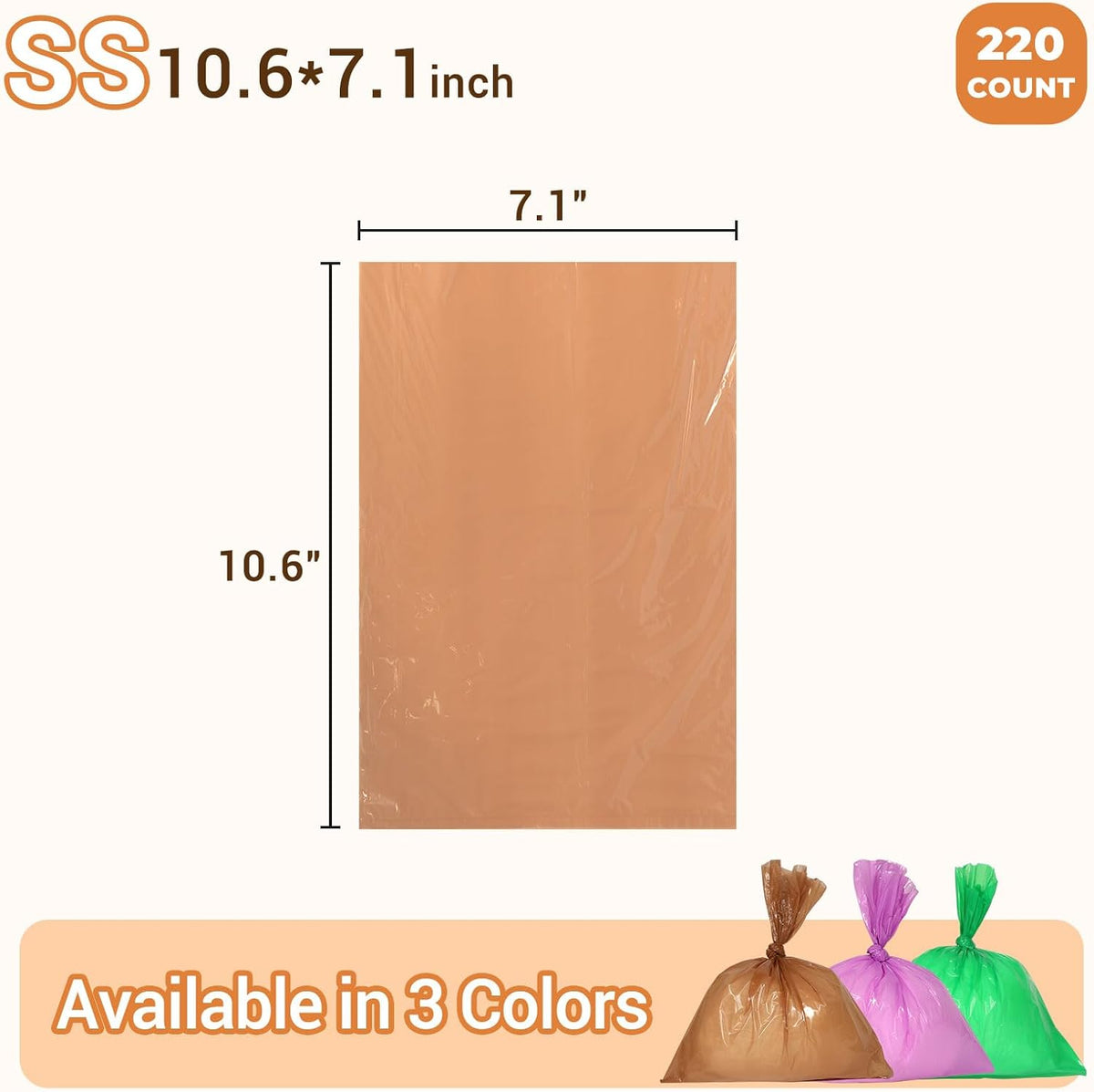 Odor Sealing Small Trash Bags Home & Food Use XS-220 Count Disposable Bags, Durable and Unscented (Color:Brown)