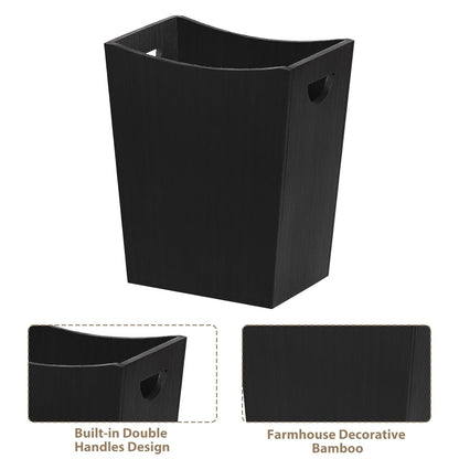 SEHERTIWY Wood Trash Can, Farmhouse Wastebasket Bin for Bathroom, Office, Bedroom, Living Room, Small Square Rustic Garbage Container (Wood-Black)