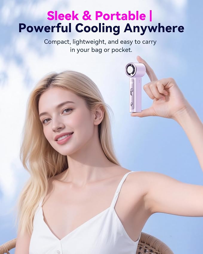 DRORION Portable Mini Fan with Ice Cooling Function, 199 Speed Adjustable Handheld Fan, Rechargeable Personal Fan with Digital Display, Quiet Desk Fan for Travel, Office, Outdoor, Summer,Purple