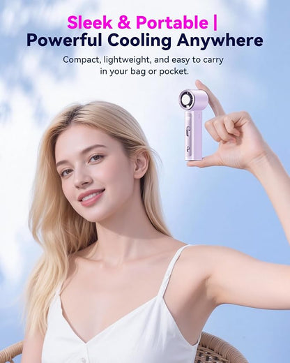 DRORION Portable Mini Fan with Ice Cooling Function, 199 Speed Adjustable Handheld Fan, Rechargeable Personal Fan with Digital Display, Quiet Desk Fan for Travel, Office, Outdoor, Summer,Purple