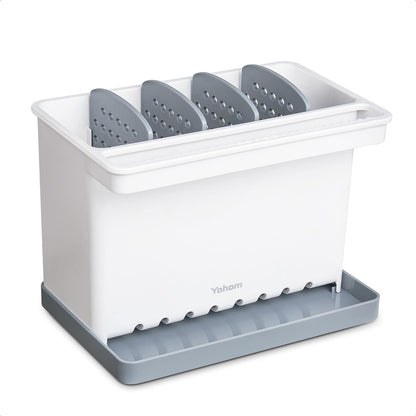 YOHOM Sink Brush Holder for Kitchen Sink Sponge Caddy Countertop Organizer Plastic Dish Scrubber Holder with Dividers