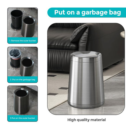2.1 Gallon Bathroom Trash can with Lid, Small Brushed Silver Garbage Can, Stainless Steel Waste Basket for Bedroom Kitchen Office Hotel Powder Room Toilet (32A silver-8L)