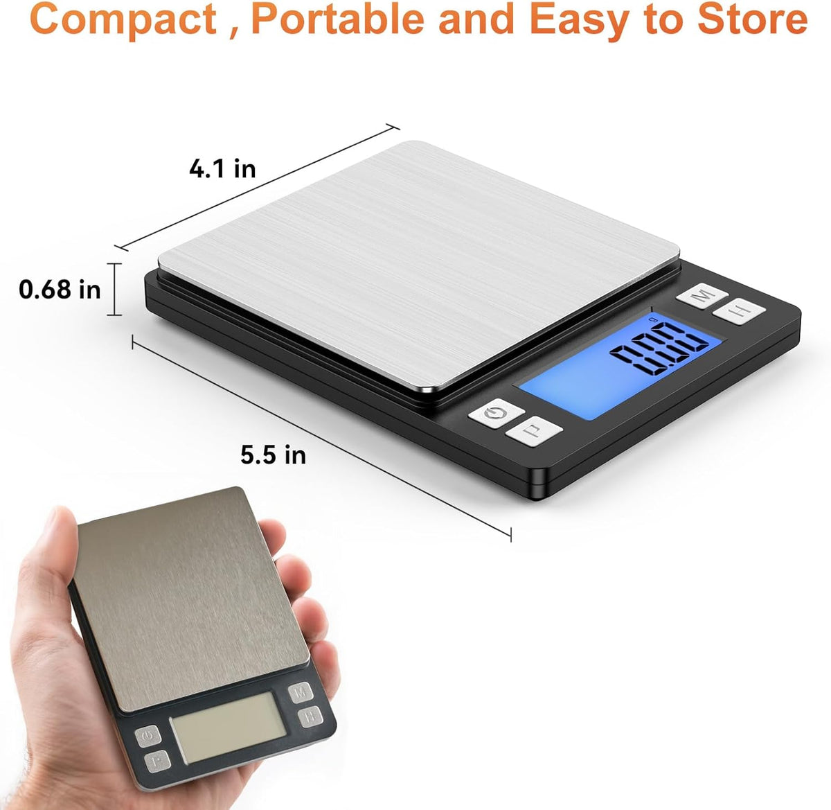 Bomata 0.01g/1kg Upgraded Small Digital Scale, USB Rechargeable, with Larger Display and Hold,Tare Function, 9 Units