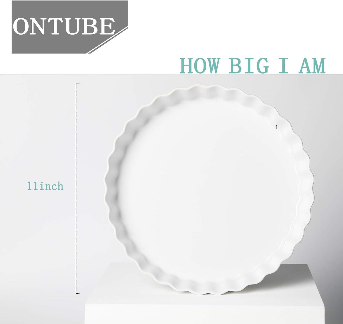 ONTUBE Ceramic Pie Pans 11 Inches, Quiche Pans (White, 11" x 2 Pieces)