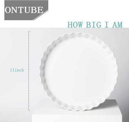 ONTUBE Ceramic Pie Pans 11 Inches, Quiche Pans (White, 11" x 2 Pieces)