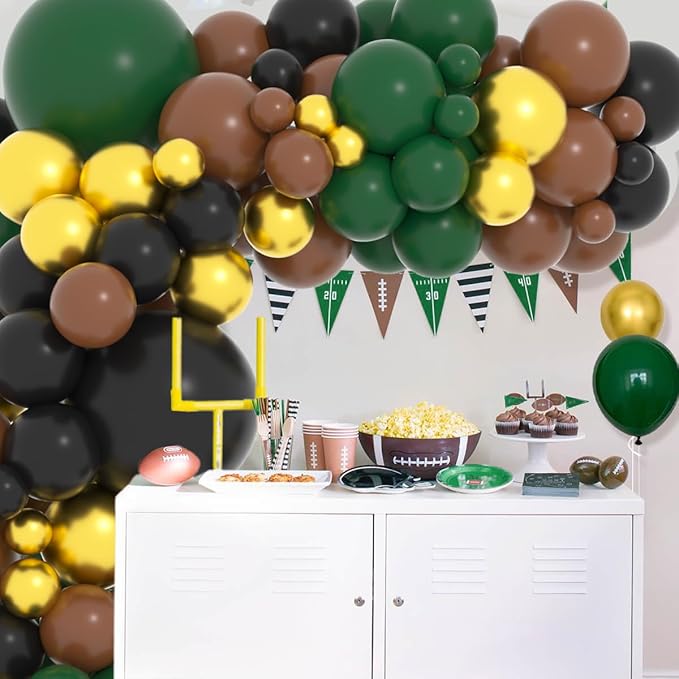 Dark Green Black Gold Brown Balloon Garland Arch Kit, Green Black Balloon Gold, Brown Balloons for Football Birthday Graduation Prom Camo Jungle Safari Baby Shower Party Decorations