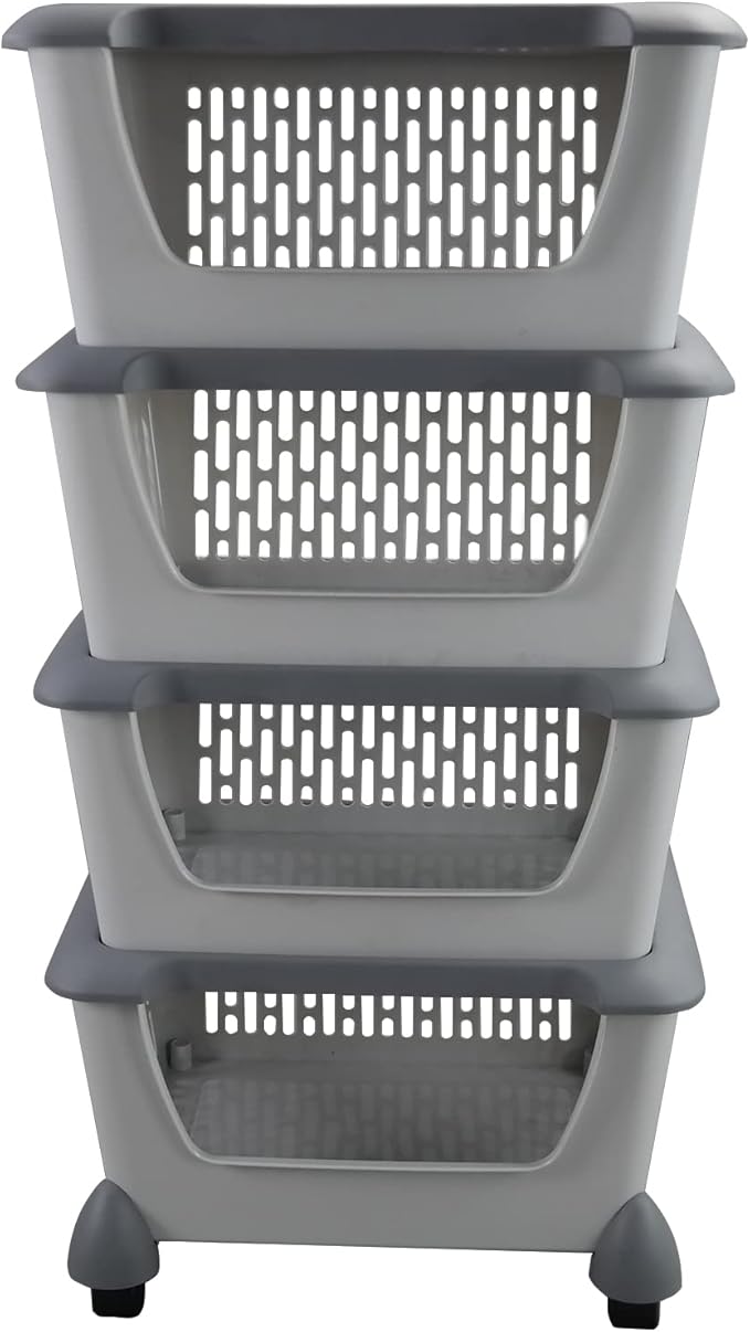 Obstnny 4 Pack Stacking Storage Bins, Multipurpose Large Plastic Baskets