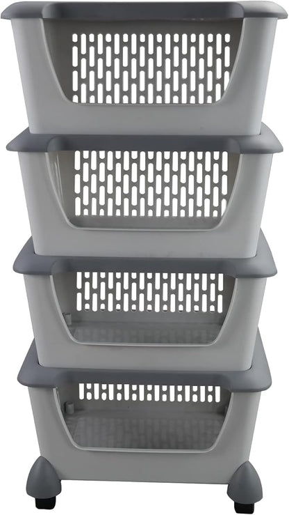 Obstnny 4 Pack Stacking Storage Bins, Multipurpose Large Plastic Baskets
