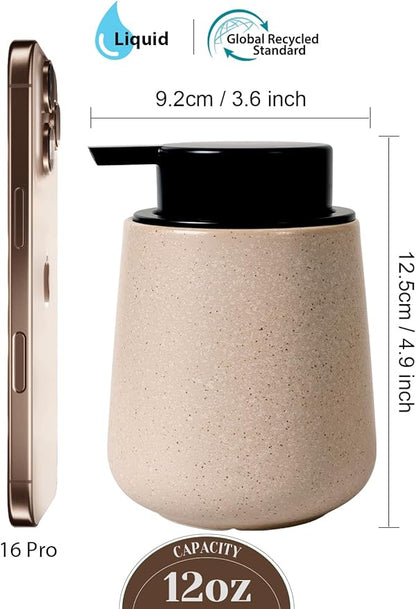 INGOFIN Ceramic Lotion Dispenser - 12 oz Hand Soap Dispenser Bathroom, Modern Liquid Dispenser with Pump, Refillable Dish Soap Bottle for Kitchen, Beige