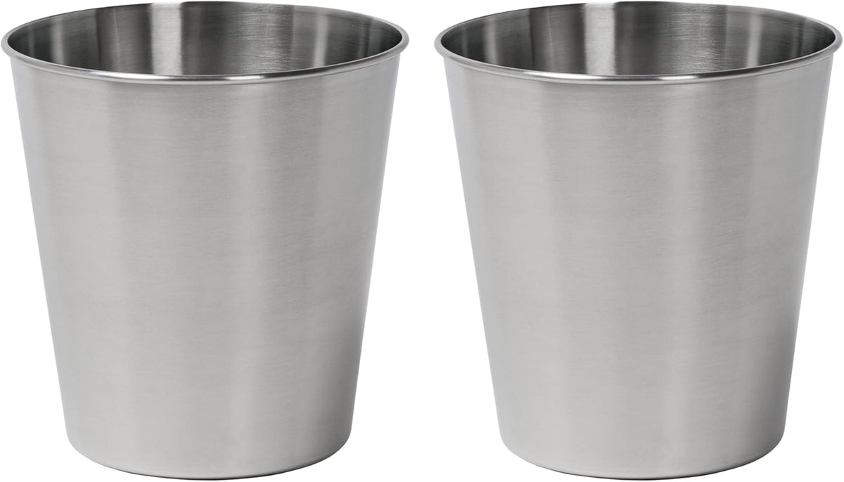happimess HPM1113C-SET2 Nolan Modern Classic Smooth Steel 2 Gal Waste Bin for Kitchen, Office, Bathroom, Bedroom, Dorm, Brushed Steel (Set of 2)