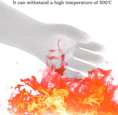 Silicone BBQ Gloves, Oven Gloves with Fingers 932°F Heat Resistant, Kitchen Waterproof Hot Proof Glove for Fryer, Smoker, Baking, Cooking (White, XL)