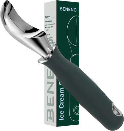 Beneno Heavy Duty Ice Cream Scoop - Upgraded Anti-Fracture Design, Comfortable Grip Long Handle, Effortless Scooping & Dishwasher Safe, Green