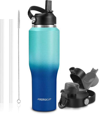 Insulated Water Bottle 40oz with Straw/Spout Lids, Stainless Steel Water Bottles Keep Cold 24h&Hot 12h